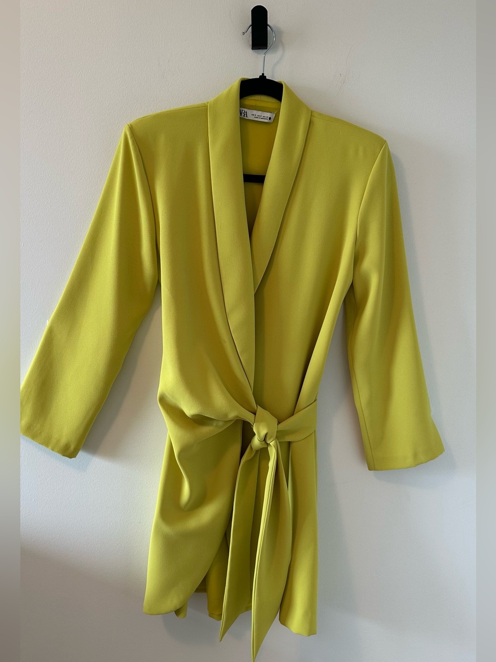 Zara Pareo Mini Wrap Lime Green/Yellow Blazer Dress with Tie Waist Size S